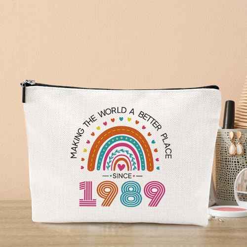 VICBOU 35th Birthday Gifts for Women Mom, Inspirational Birthday Gifts for 35 Year Old Woman Funny Rainbow Makeup Bag Mothers Day Christmas Cosmetic Bag for Female Her Wife Mama Friends Aunt Mommy