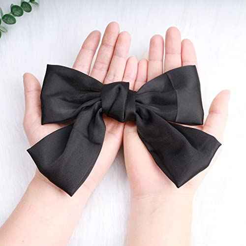 Andelaisi Vintage Hair Clip, Satin Bow Hair Barrettes, Hair Accessory, Headdress for Women and Girls, Black
