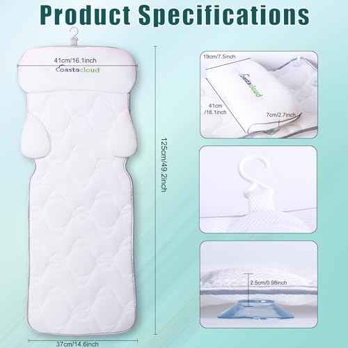 Coastacloud Full Body Bath Pillow for Bathtub, Luxury Bathtub Pillow with Suction Cups, 4D Breathable Mesh Spa Cushion for Headrest, Neck and Back Support, Quick Drying Polyester, White, 49" x 16"