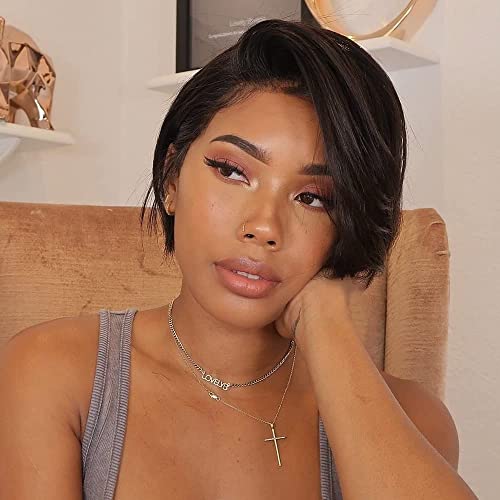 Pixie Cut Wig Short Lace Front Wigs Transparent Lace Front Wigs Straight Glueless Wigs Pre Plucked With Baby Hair Natural Hairline 8 inch