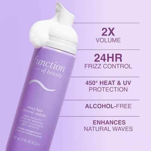 FUNCTION OF BEAUTY Zero Gravity Styling Mousse, 7 oz ? Adds Volume + Defines Natural Waves, Frizz Control + Flexible Hold, Lightweight Feel, No Crunch or Stiffness, Heat Protection Up to 450¡ÆF