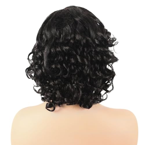 12 Inch Curly Wave Human Hair Wig - Bye Bye Knots Glueless Wig with Pre-Cut Swiss Lace & Pre-Bleached Knots - 100% Brazilian Remy Human Hair Side Part Lace Front Wig, Natural Color