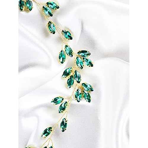 Simple Rhinestone Headband Green Red Wedding Hair Accessories for Brides Bohemian Tiaras for Women and Girls Goddess Costume Hair Decoration Party Christmas Prom Bridesmaid Gifts(Green)