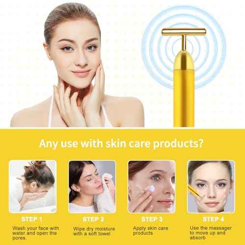 Aubric Face Massager Electric Beauty Bar 24k Golden Facial Massage Tool, T-Shape Electric Vibrating Wand Face Neck Skin Firming Lifting Tighting Wrinkles Reducing Body Treatment Anti Aging Device