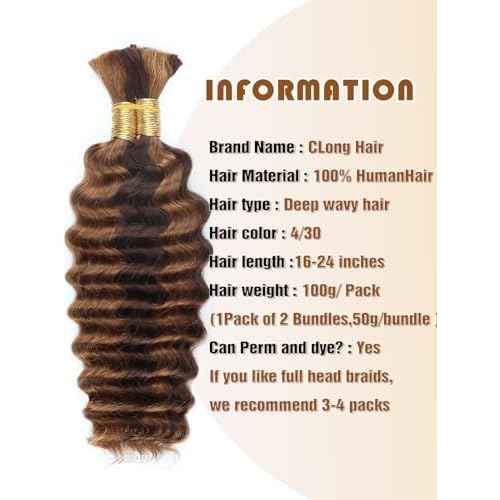 4/30 Bronze Gold Human Braiding Hair Deep Wave Bulk£¬Highlight No Weft Curly Braiding Hair Extensions for Boho Braids Wet and Wavy Braiding Human Hair Bundles(18inch,4/30,100g)