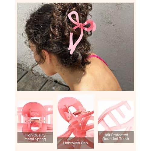 Yanibest Elegant Bow Hair Claw Clips Stylish Large Hair Clips for Thin andThick Hair | Holiday Gift for Teen Girls | Chic Hair Styling Accessories for Women (Beige/Pink)