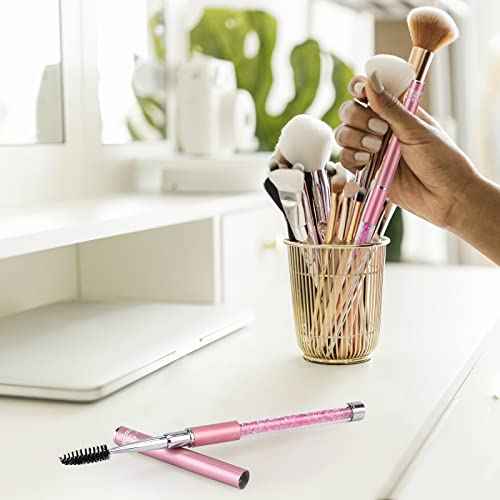Tbestmax 3 Pcs Spoolies Mascara Wands Eyelash Brushes Eye Brow Brush Applicator with Cap for Travel Pink