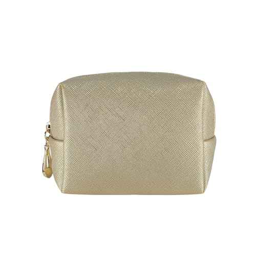 Small Makeup Bag Portable Cosmetic Bag for Women Makeup Pouch Waterproof Toiletry Bag for Travel (Gold, Mini)