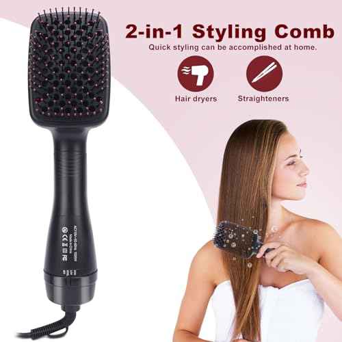 Sonew 2 in 1 Hair Dryer Brush & Straightener Brush, Hair Dryer and Styler, Negative Ion Blow Dryer Brush, Hot Air Brush Detangles, Dries, Smooths, Reduce Frizz & Static
