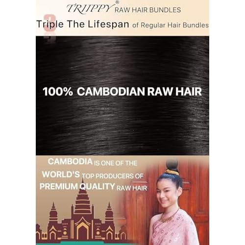 TRIIPPY Straight Bundles Human Hair,100% Raw Cambodian Hair Sew In Weave Single Bundle,Triple The Lifespan Over Regular Virgin Hair Bundle,No.1 Raw Hair Brand On Amazon(18 Inch,Natural Color)