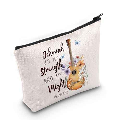 TGBJE Christian Religious Gift Jehovah Is My Strength And My Might Makeup Bag Jehovah's Witness Gift Psalm Makeup Bag JW Baptism Gift (Jehovah Strength bag)