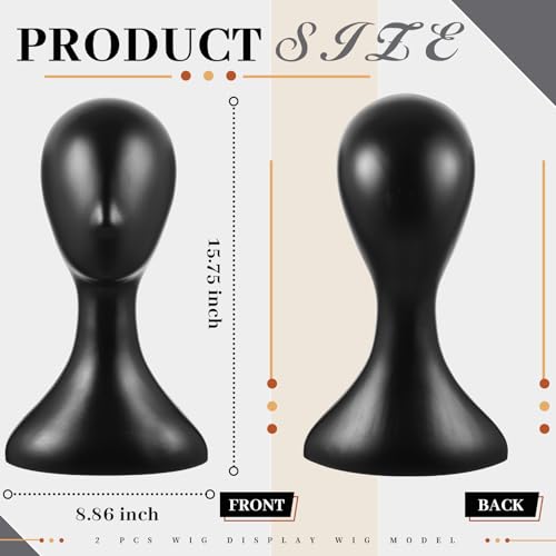 Leinuosen 4 Pcs 16 Inch Professional Mannequin Head Plastic, Realistic Durable Women Model Torso Styling for Wig, Making Styling, Hat, Mask, Headdress, Jewelry, Sunglasses Decor (Black)
