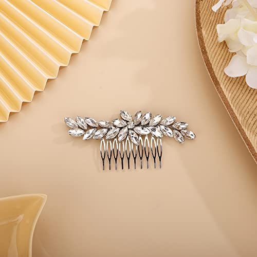 Silver Crystal Hair Comb Slide for Brides Wedding Handmade Hair Accessories for Women Girls