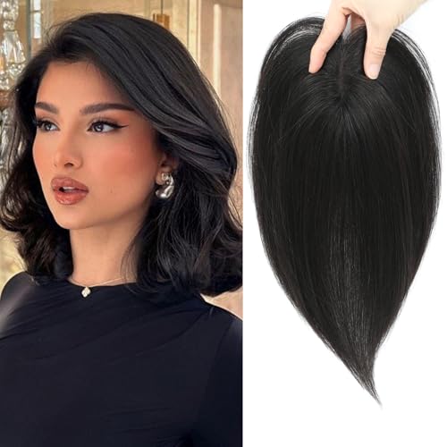 Hair Toppers for Women Real Human Hair Toppers No Bangs 7 * 10cm Upgrade Swiss Base 30g HairPieces for Women with Thinning Hair 10Inch (Natural Black)