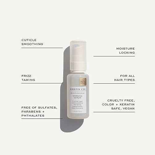 Kristin Ess Hair Weightless Shine Working Hair Serum for Dry Damaged Hair - Frizz Taming, Anti Breakage, Moisture Locking + Shine Enhancing - Color + Keratin Safe, 1.7 fl. oz.