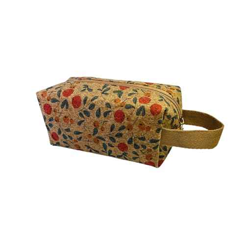 Cute Cork Printing Makeup Bag Small Cosmetic Bag, Aesthetic Pencil Pouch Toiletry Period Bag for Women Travel Accessories (Red Fruit)
