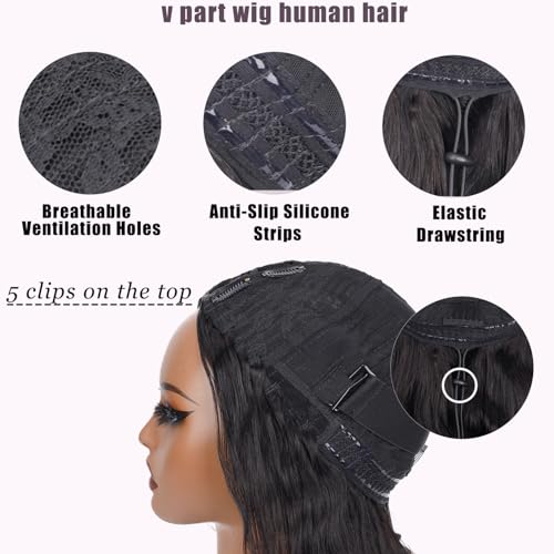 V Part Wig Human Hair Body Wave Upgrade Glueless Wigs Human Hair U part Vpart Human Hair Wig Beginner Friendly Real Hair wigs for Women 180% Density 20 Inch