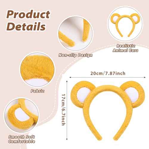 Sightor Yellow Bear Ears Headband, Cute Bear Hairband Bear Ear Head Wear for Makeup Washing Face Animal Cosplay Soft Bear Headband