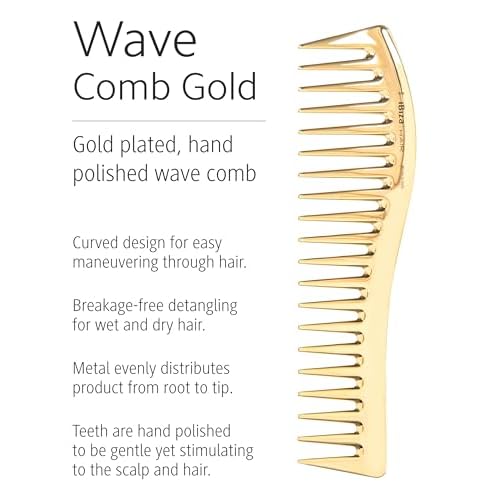 Ibiza Hair Professional Wave Detangling Comb (Gold), Wide Spaced Teeth Preserve Curl & Definition, Pain Free Hair Accessories for Women & Girls, Durable & Heat Resistant for Everyday Use