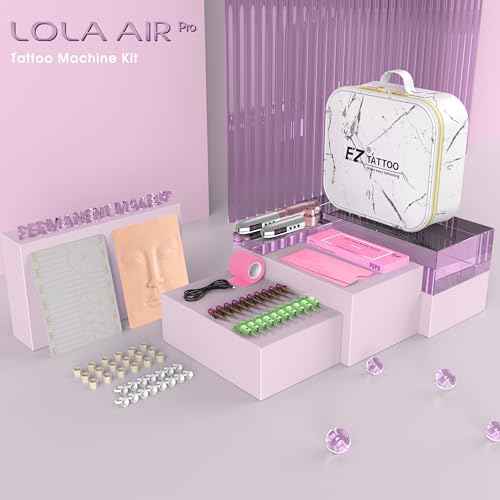 EZ Tattoo Kit - Tattoo Machine Kit Complete with 6 Strokes 2.0mm-3.3mm Permanent Makeup Tattoo Machine Pen with Extra 1000mAh Battery Power for Tattoo Women Artists (LOLA AIR PRO Pink)