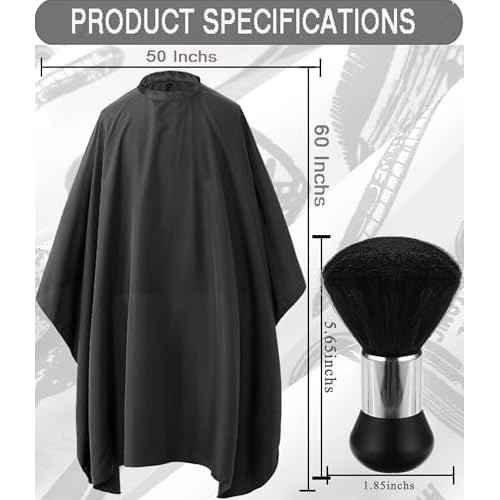 Professional Hair Cutting Cape with Neck Duster Brush, Salon Barber Cape, Hairdressing Accessories (Black)