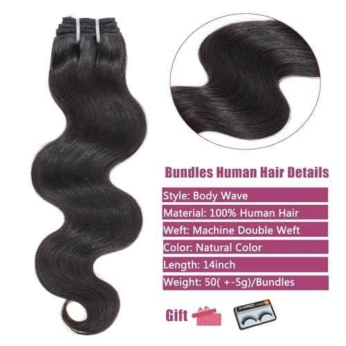 Body Wave Bundles Human Hair 14 Inch 12A Human Hair Bundles 100% Unprocessed Brazilian Virgin Hair Weave 4 Bundles Human Hair Natural Black Color (14/14/14/14 Inch, 4 Bundles)