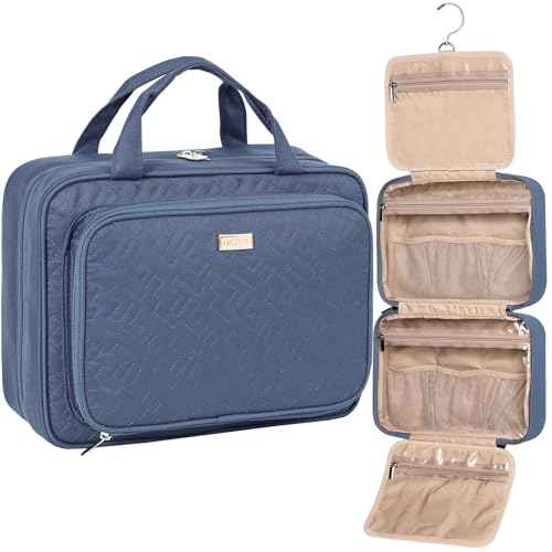 NISHEL Hanging Travel Toiletry Bag, Visible Makeup Organizer, Cosmetic Case for Journey Accessories, Bathroom Shower, Aegean-Blue
