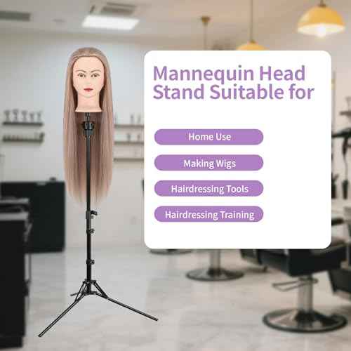 Mannequin Head Stand,Adjustable Wig Stand Tripod Height Adjustment(20-60Inch) Reinforced Metal Mannequin Stand For Cosmetology Hairdressing Training With Free One Wide Tooth Comb