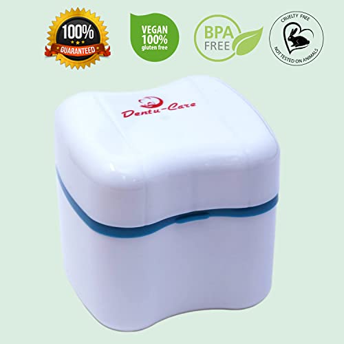 3 Minute Denture Cleaner 30 Tablets in Triplemint Bundle with Dentu-Care Denture Cleaning Cup Case With Lid Basket and Draining Basket for Cleaning and Storing