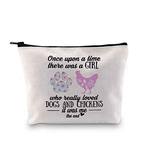 GJTIM Chicken Makeup Bag for Women Dog Gift Farmer Zipper Pouch for Dog Mom Chicken Lover (Dogs Chickens Bag)