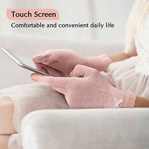 Evridwear Cotton Moisturizing Gloves Overnight Touchscreen for Dry Hands SPA Eczema Hand Care, Day and Night Moisturizing Sleeping Gloves (2 Pair S/M, Feather Weight Pink Color)