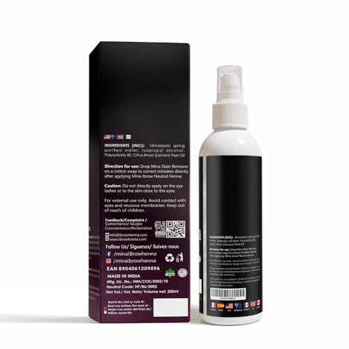 Mina Henna Tint Stain Remover, Softly removes hair color from the scalp, skin around from the eyebrows, hair, beard and mustache quickly and gently 200ml, colorfix hair color remover