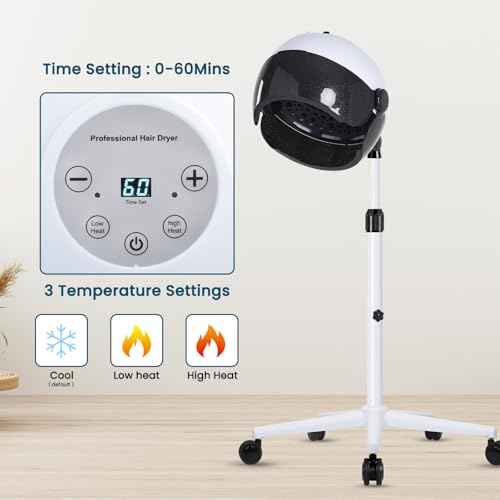 Hooded Hair Dryer, Professional Hood Dryer on Wheels, Sit Under Dryer, Standing Hair Dryer, White