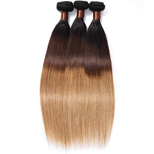 Brazilian Virgin Ombre Hair Silky Straight Hair Weave One Bundle Unprocessed Virgin Human Hair Extensions T1B/4/27 Mixed Length (28)