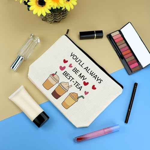Bestie Gifts for Women Best Friends Makeup Bag Friendship Gifts for Bestie BFF Sister Cosmetic Bag Best Friends Birthday Christmas Graduation Gift for Her Tea Lover Travel Toiletry Pouch
