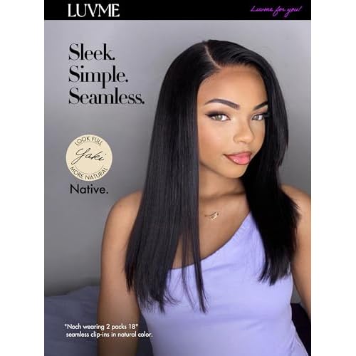 LUVME Yaki Straight Seamless 110g 7Pcs Clip in Hair Extensions Full Max with 16inch Remy Human Hair Extensions, Natural Black 100% Real Soft Hair