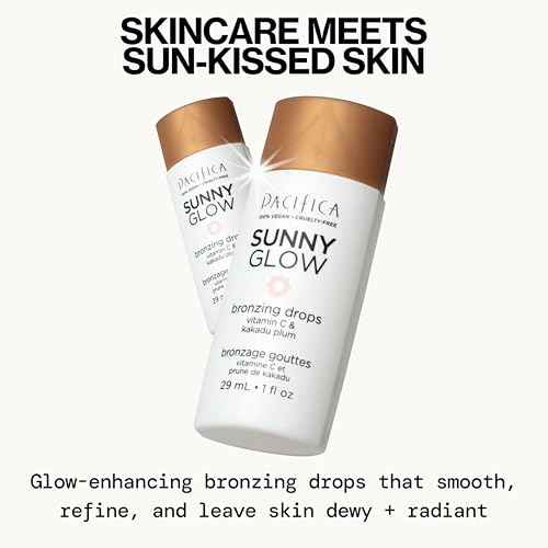 Pacifica Sunny Glow Liquid Face Bronzer Drops - Face Makeup Bronzing For Face & Cheeks for Instant Sun-Kissed Glow - Vitamin C & Glycolic Acid Infused Liquid Bronzer Illuminating Highlighting Clean