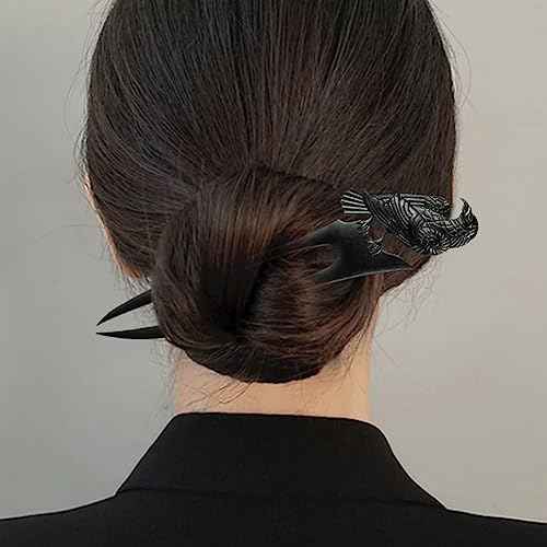 2pack U Shaped Viking Raven Metal Hair Prong Forks French Hair Styling Pins Black Wicca Witch Sticks Renaissance Festival Acceossories for Women Perfect for Thick Hair