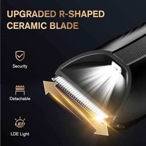 Spacekey Electric Body Hair Trimmer - IPX7 Waterproof Ball Trimmer for Men with LED Light, Wet/Dry Groomer, USB-C Rechargeable, Travel Bag Included - Men's Pubic, Groin and Body Shave