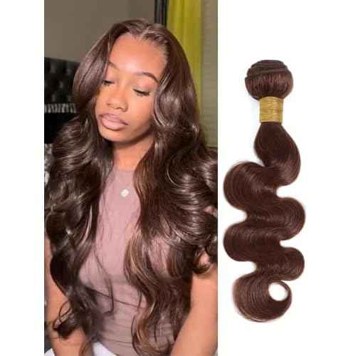 Chocolate Brown Body Wave Single Bundle Human Hair 18 Inch, 12A Soft Glossy 100% Unprocessed Remy Virgin Hair 1 Bundle Wavy. Classy Colored #4 Dark Medium Brown Weaves Sew In Extension