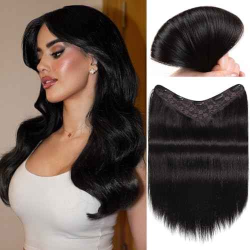 FAVE 110g Human Hair Extensions 16 Inch Seamless Clip in Hair Extensions Human Hair Upgraded V-Shape 100% Remy Human Hair Hairpieces for Volume & Length (Natural Black)