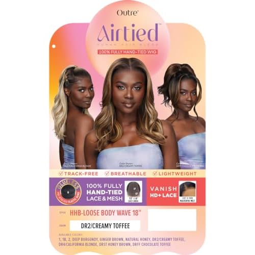 Outre Airtied 100% Fully Hand-Tied Wig - Human Hair Blend - Loose Body Wave 18" (DRFF CHOCOLATE TOFFEE)