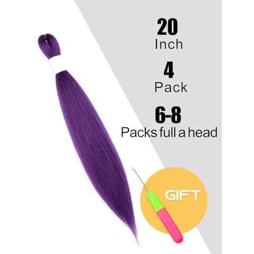 Purple Braiding Hair 20 Inch Pre Stretched Hair Long Straight Crochet Braids Yaki Texture Synthetic Fiber 4 Packs (Dark Purple)