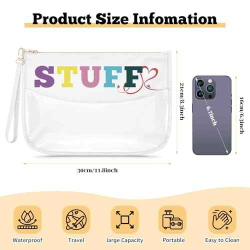 Clear Letter Makeup Bag for Women Cosmetic Bag with a Removable Carry Handle Christmas Birthday Gifts for Mom Grandma Graduation Gifts for Daughter Sister Retirement Present for Colleague(STUFF)