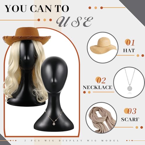 Leinuosen 4 Pcs 16 Inch Professional Mannequin Head Plastic, Realistic Durable Women Model Torso Styling for Wig, Making Styling, Hat, Mask, Headdress, Jewelry, Sunglasses Decor (Black)