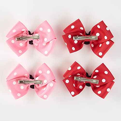 Baby Girls Mouse Ears Hair Bow Clips 4pc Birthday Party Cartoon Hair Accessories 4 Inch Polka Dot