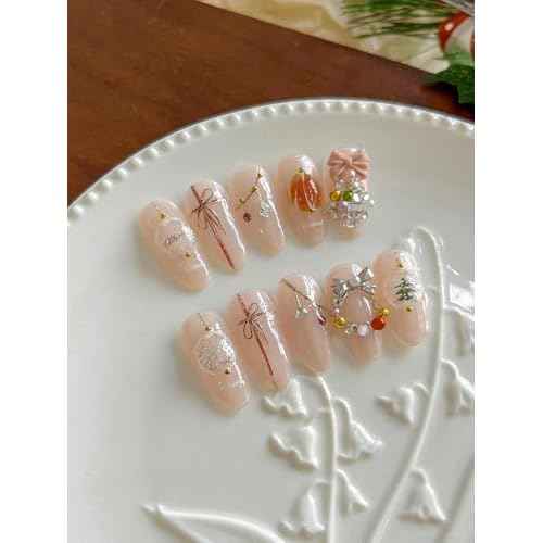 Crystal Ball Nail Stickers - 5D Embossed Christmas Tree & Red Bow Designs for Holiday Nail Art