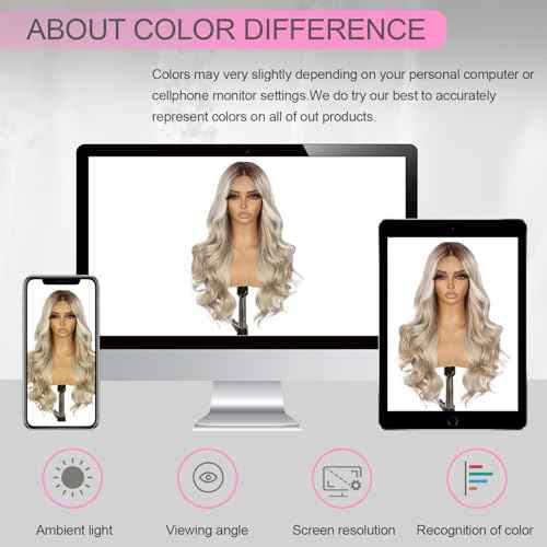 SAPPHIREWIGS 13¡¿4 Platinum Blonde Lace Front Wigs Synthetic Lace Front Wigs Body Wave Glueless Wigs for Women Heat Resistant Fiber Wig for Daily Party Use 20 inch