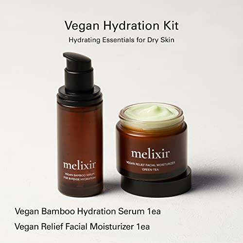 Melixir Vegan Hydration Kit for Dry Skin (Vegan Bamboo Hydration Serum + Vegan Relief Facial Moisturizer) | Gift for Women and Men