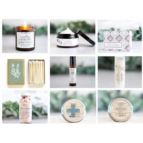 The Little Flower Soap Co - Spa Day gift Box Relaxation Kit - Handmade Candle Soap Salt Scrub and Lotion